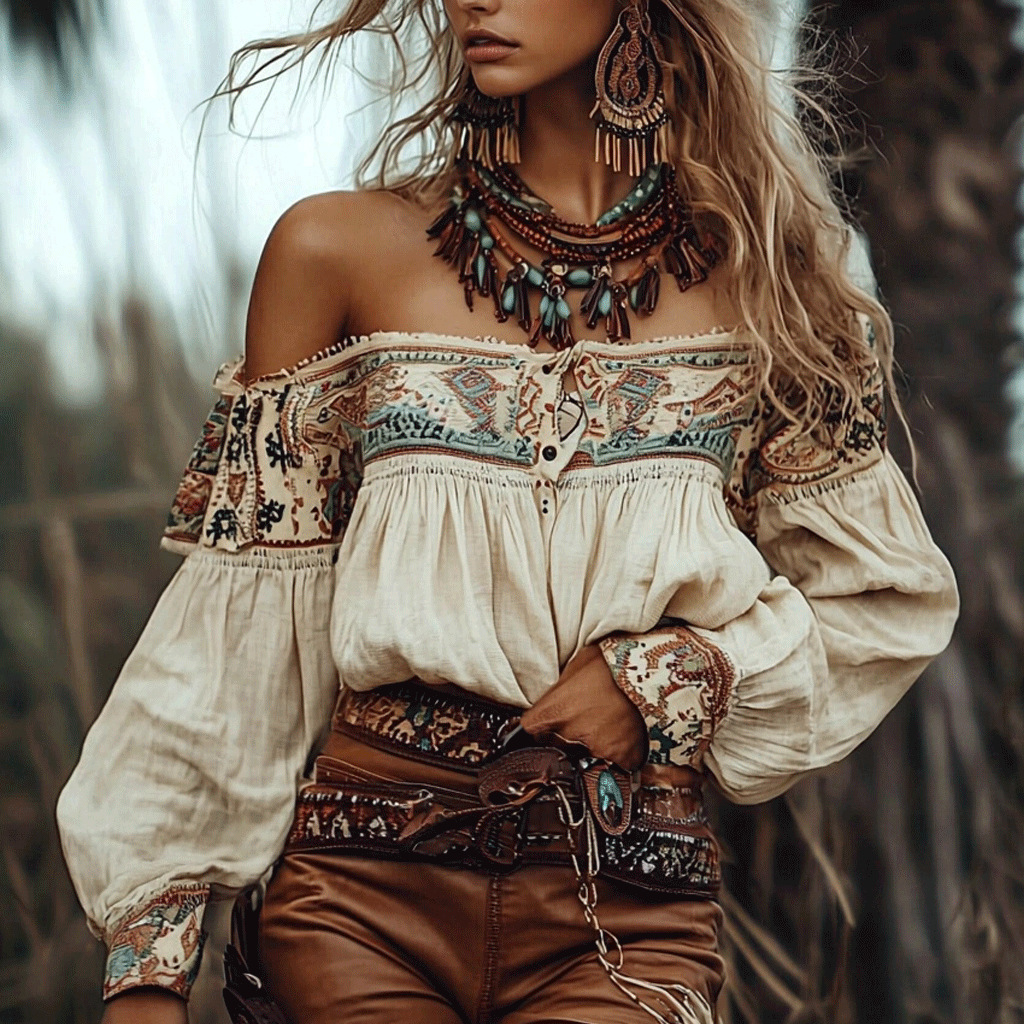Blouse Off Shoulder - Chic Bohemian Off Shoulder Blouse with
