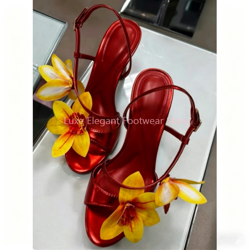 Red Flower Decor Back Strap Ho - Sandal Strappy Heeled avis et prix