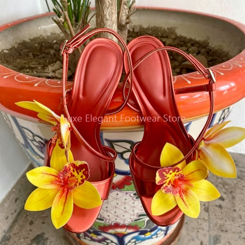 Red Flower Decor Back Strap Ho - Sandal Strappy Heeled avis et prix