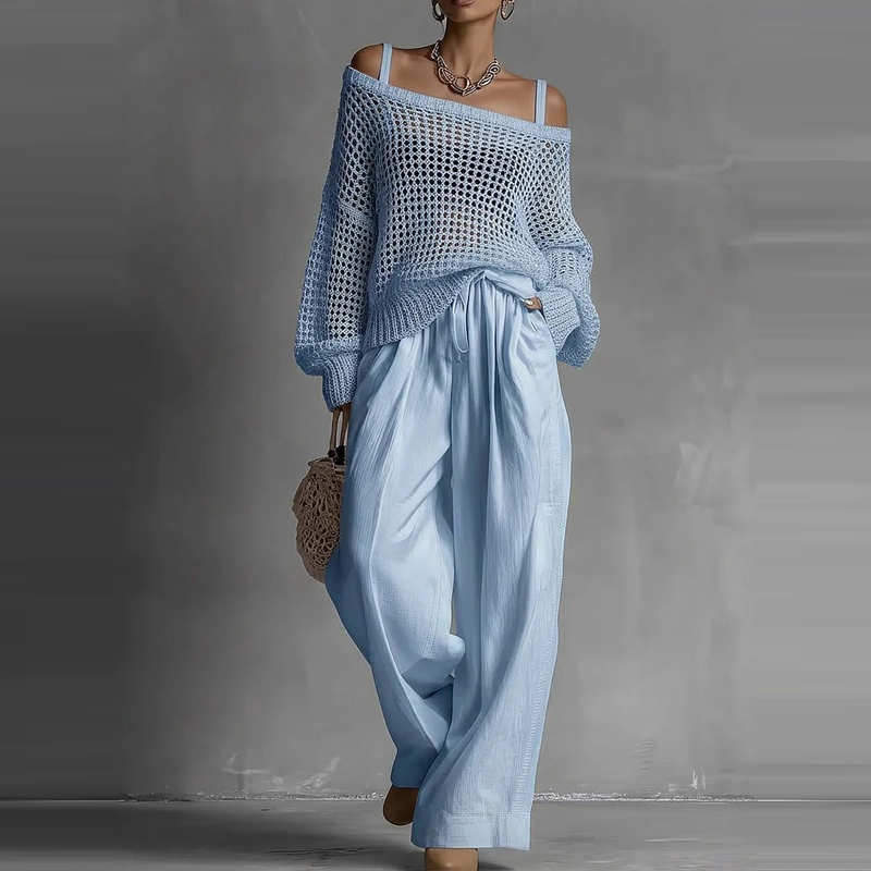 Fashion Solid One Shoulder Lon - Linen Pant Wide avis et prix