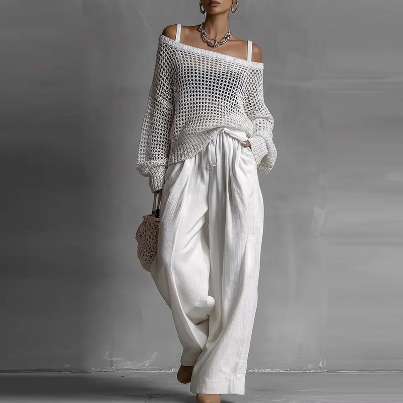 Fashion Solid One Shoulder Lon - Linen Pant Wide avis et prix
