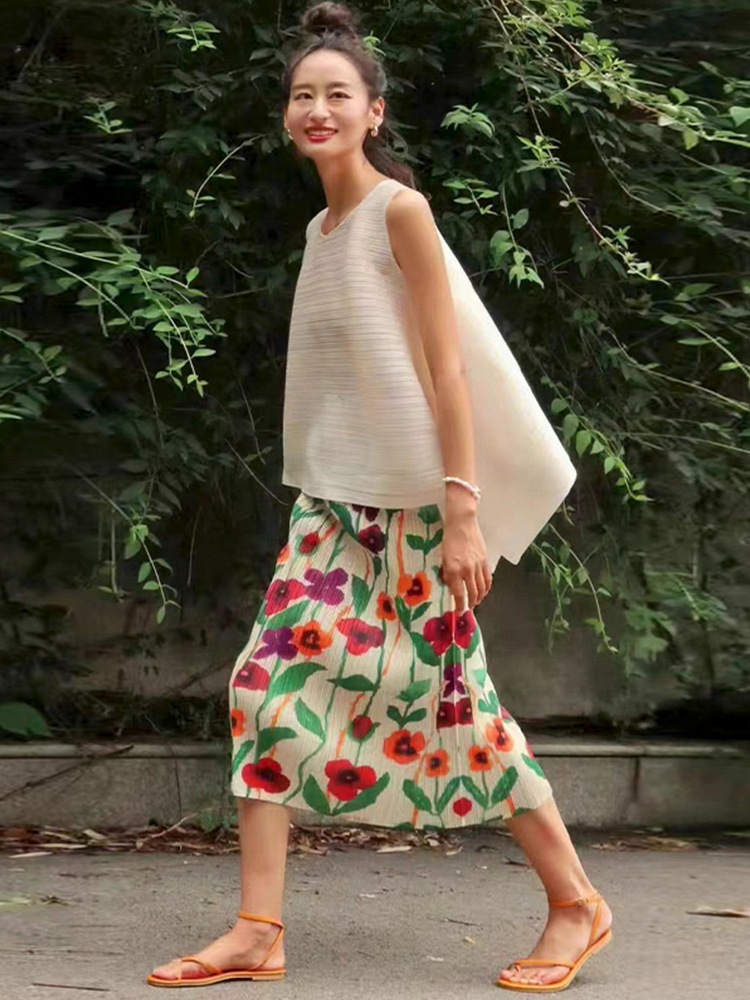  Floral Print Slimming Comfort - Midi Skirt Floral avis et prix