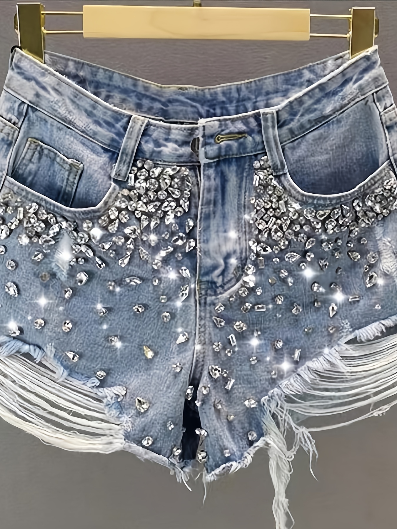 Hot girl style rhinestone ripp - Shorts Denim Frayed avis et prix