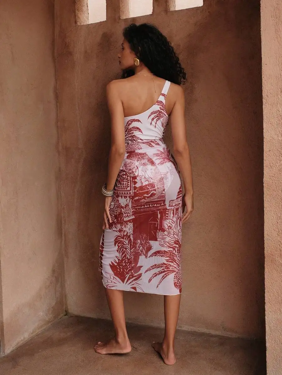 One Shoulder Wrap Front Floral - Midi Skirt Floral avis et prix