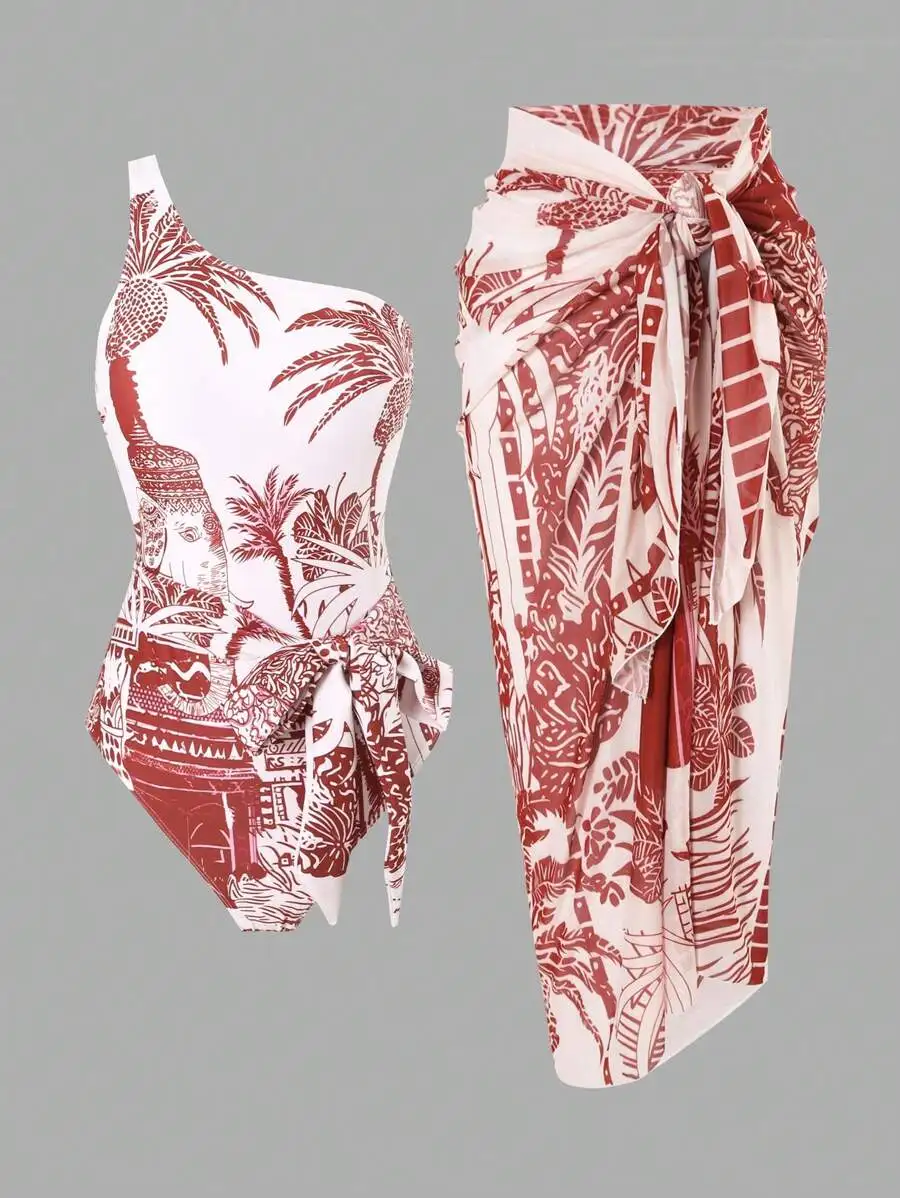 One Shoulder Wrap Front Floral - Midi Skirt Floral avis et prix