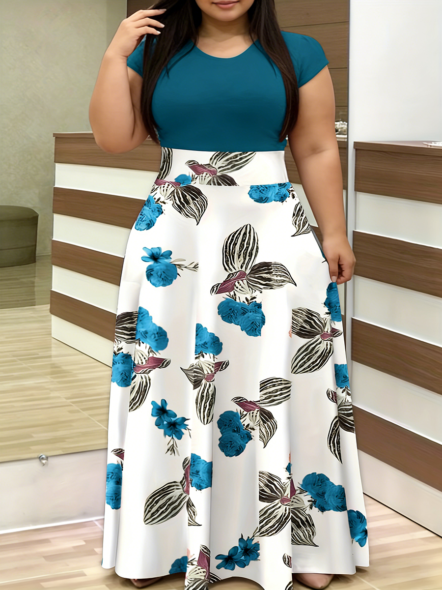 Plus Size Women's Dress Crew N - Romper Floral Print avis et prix