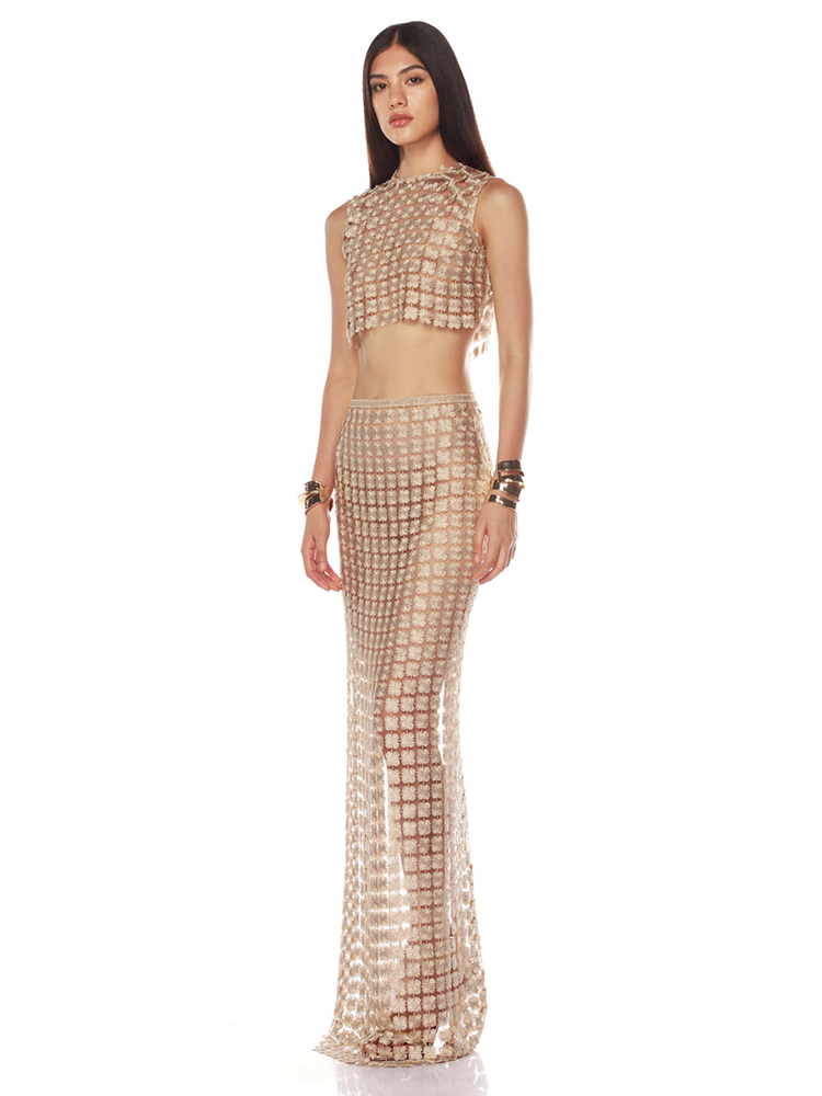 VC Stylish Beige Sleeveless Cr - Crop Top Crochet avis et prix