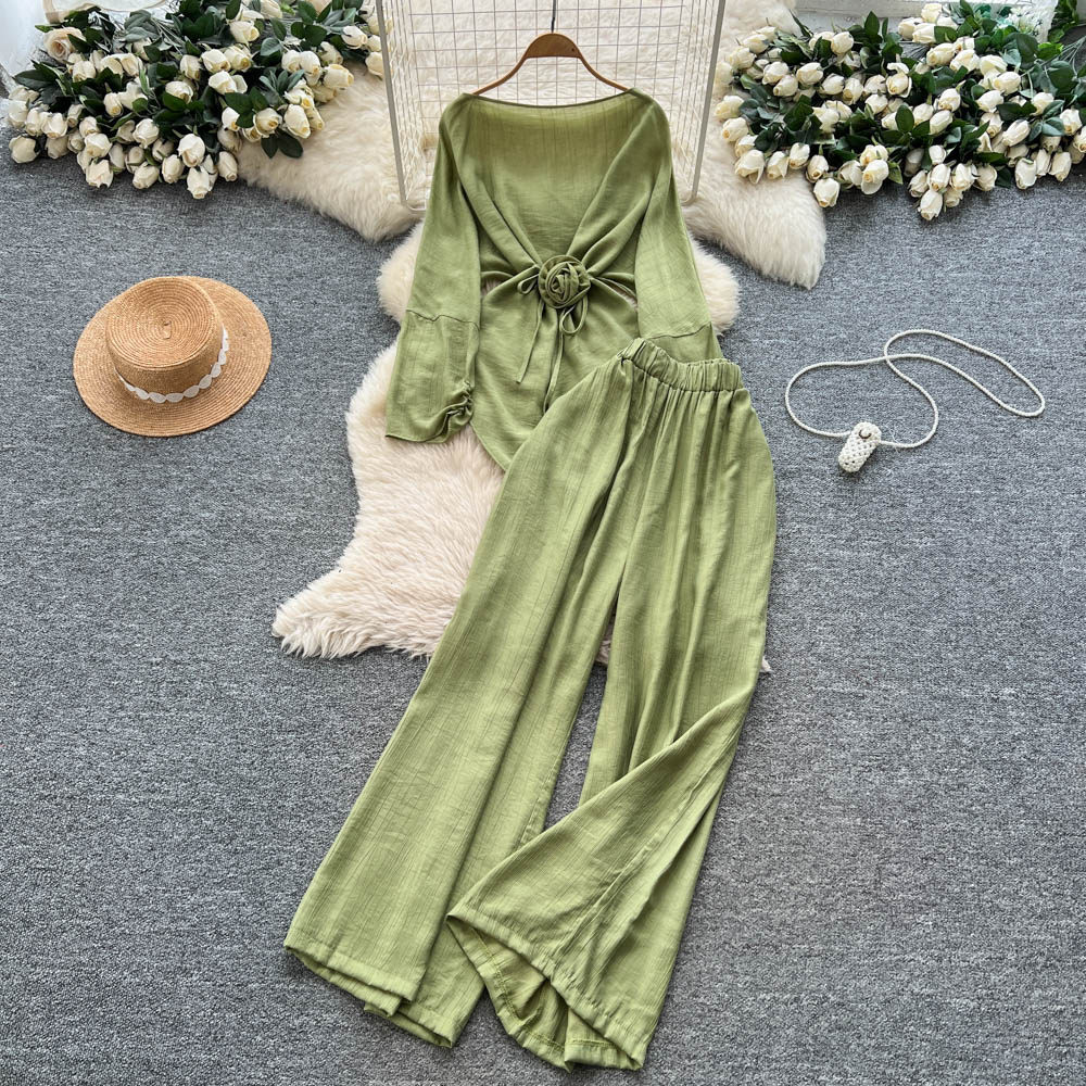 Two Pieces Women Pant Sets Sol - Linen Pant Wide avis et prix