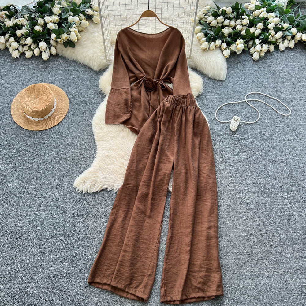 Two Pieces Women Pant Sets Sol - Linen Pant Wide avis et prix