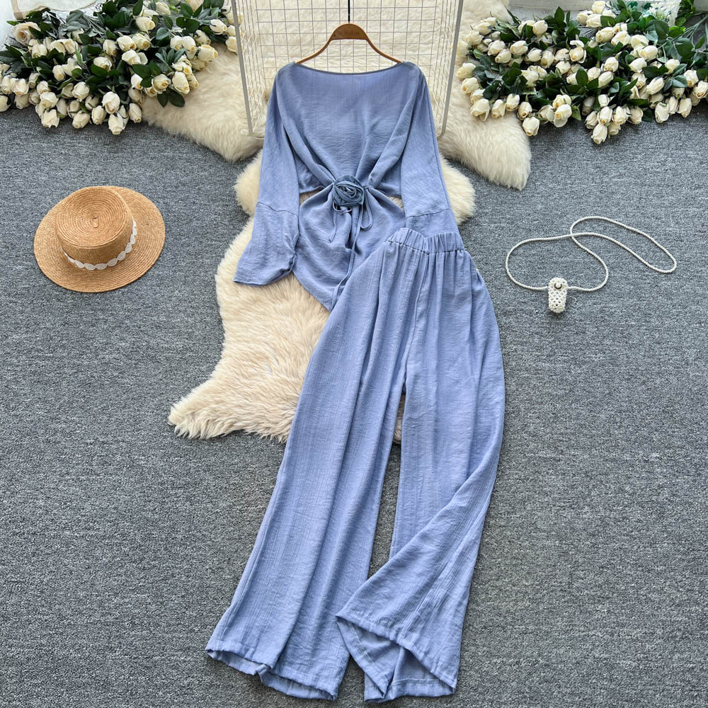 Two Pieces Women Pant Sets Sol - Linen Pant Wide avis et prix