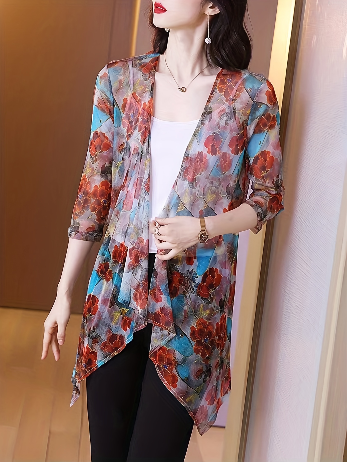 Women's Elegant Sheer Mesh Car - Kimono Sheer Floral avis et prix