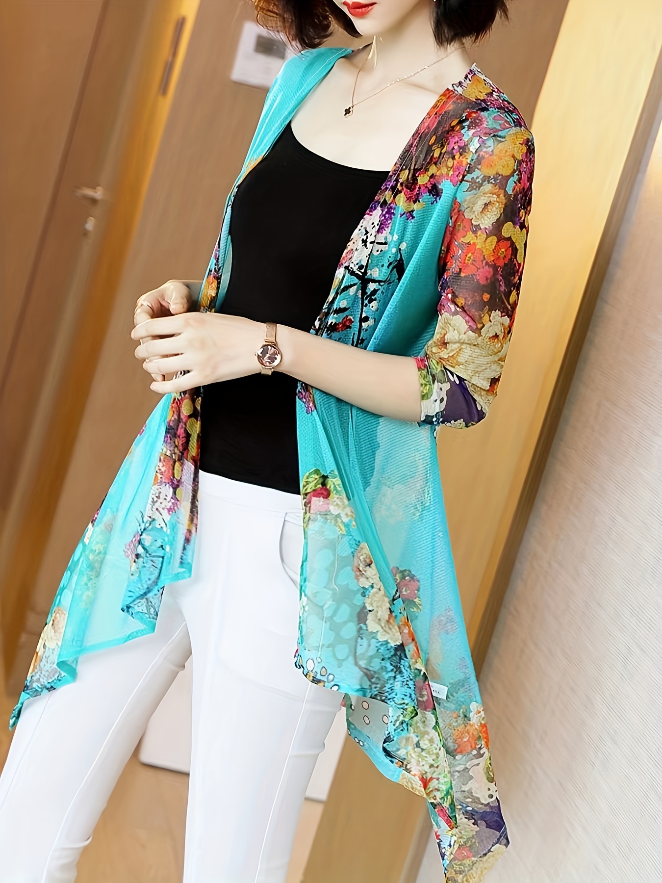 Women's Elegant Sheer Mesh Car - Kimono Sheer Floral avis et prix