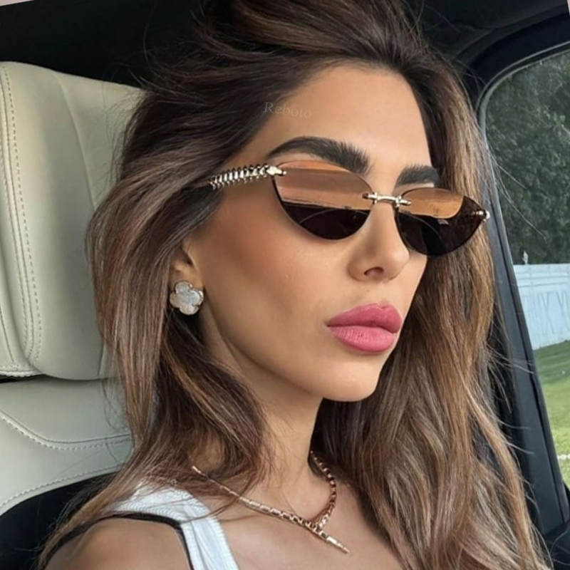 New Cat Eye Rivet Rimless Sung - Sunglasses Cat Eye avis et prix