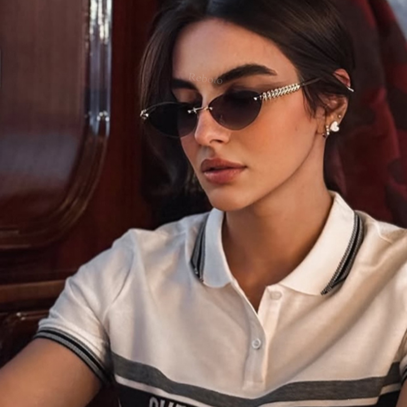 New Cat Eye Rivet Rimless Sung - Sunglasses Cat Eye avis et prix