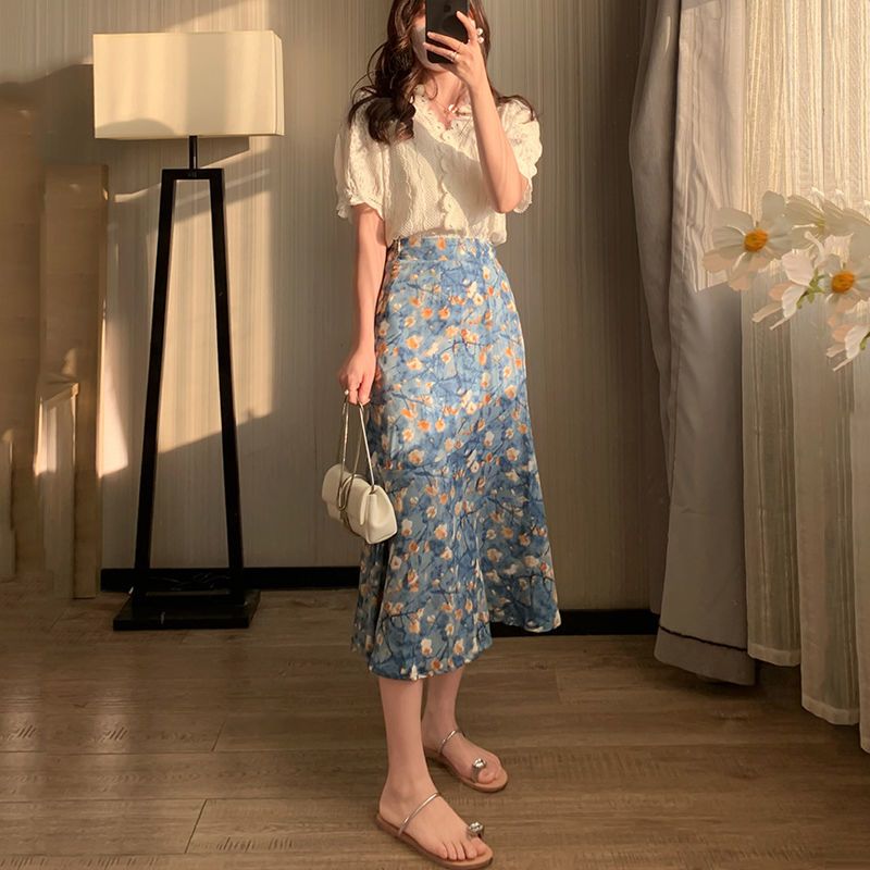 Women's Summer Two-Piece Set L - Midi Skirt Floral avis et prix