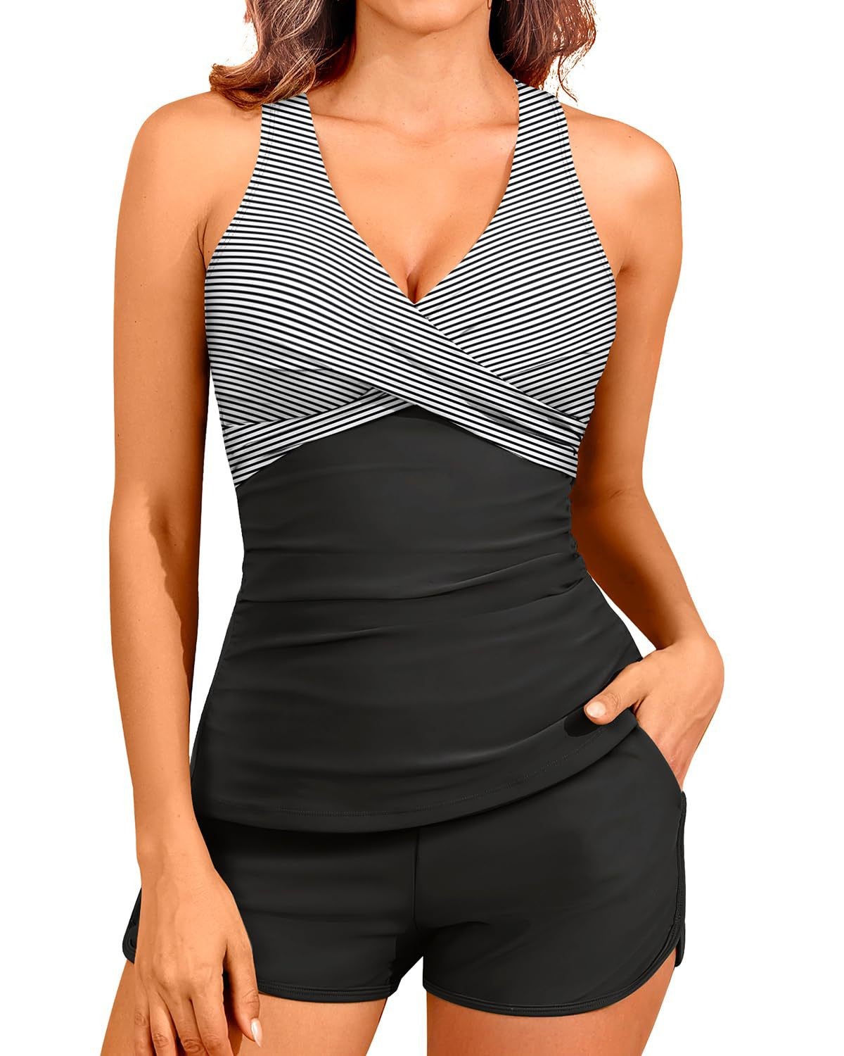 Woman Tankini With Shorts Slee - Swimsuit Bikini Ruched avis et prix
