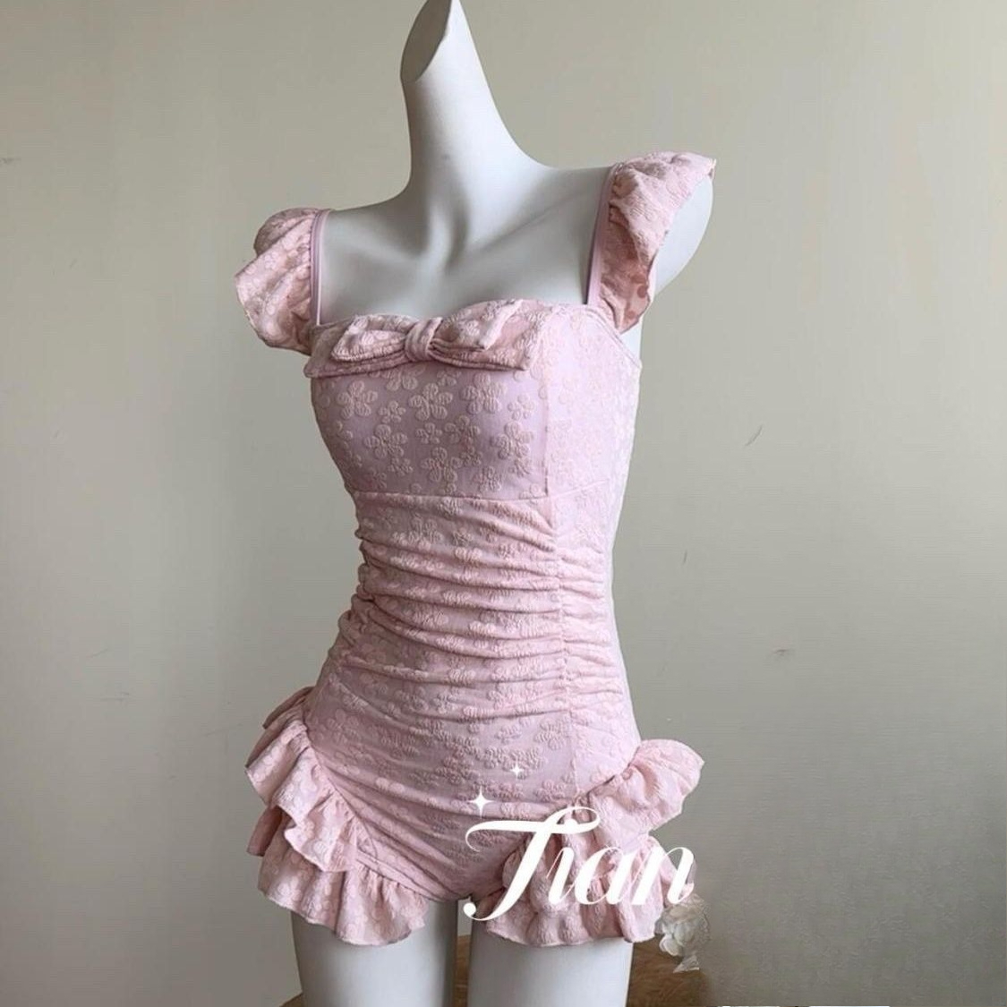 Swimsuit Women Pink Jacquard F - Swimsuit Bikini Ruched avis et prix