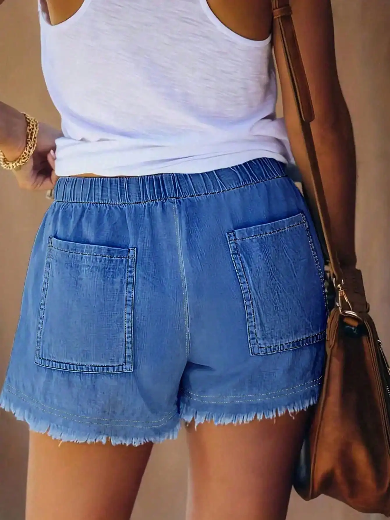 Women's Elastic Waist Frayed H - Shorts Denim Frayed avis et prix