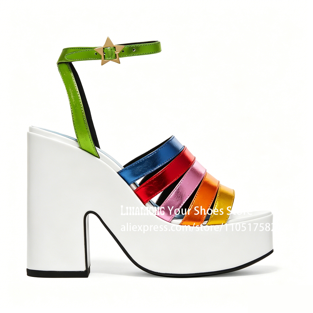 Multicolor Strappy Chunky Heel - Sandal Strappy Heeled avis et prix