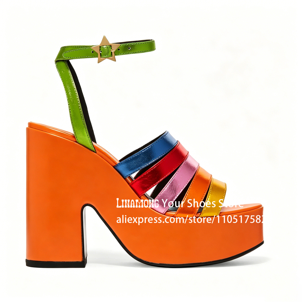 Multicolor Strappy Chunky Heel - Sandal Strappy Heeled avis et prix
