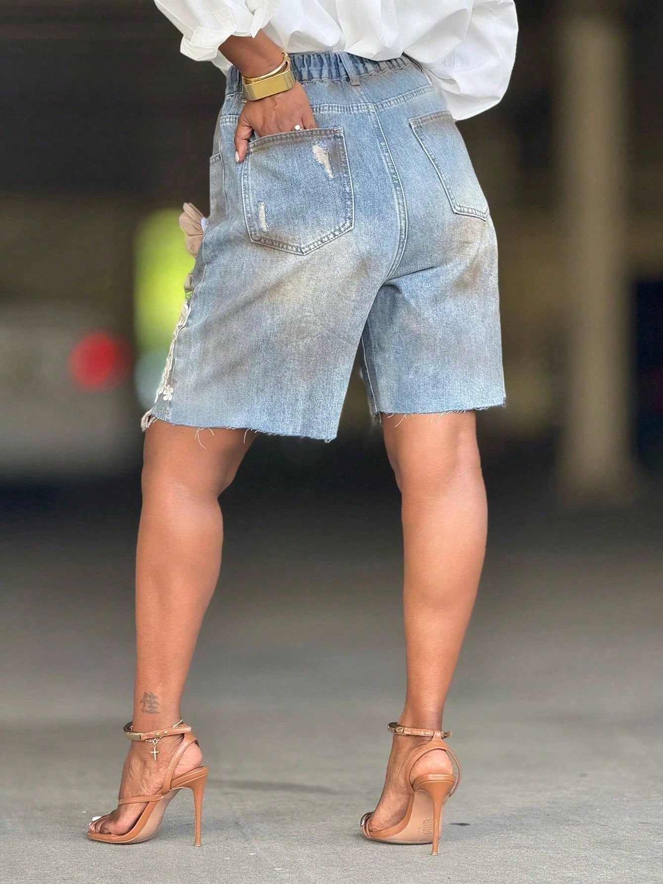 GLOURI Women 3D Floral Appliqu - Shorts Denim Frayed avis et prix