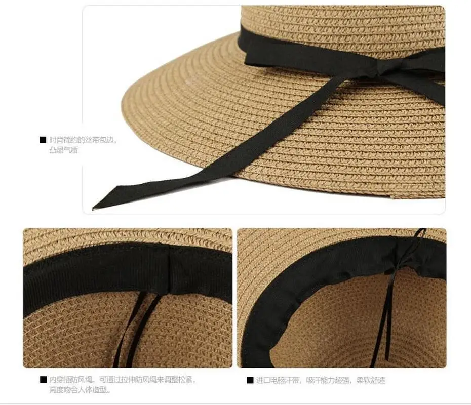 Wide Brim Bowknot Ribbon Straw - Hat Floppy Wide avis et prix