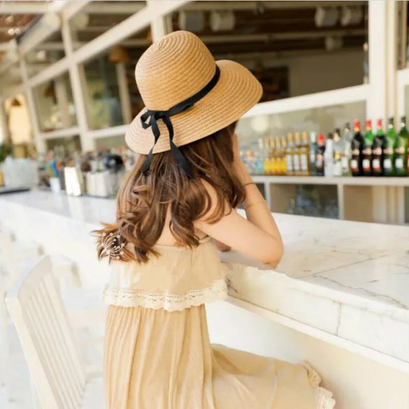 Wide Brim Bowknot Ribbon Straw - Hat Floppy Wide avis et prix