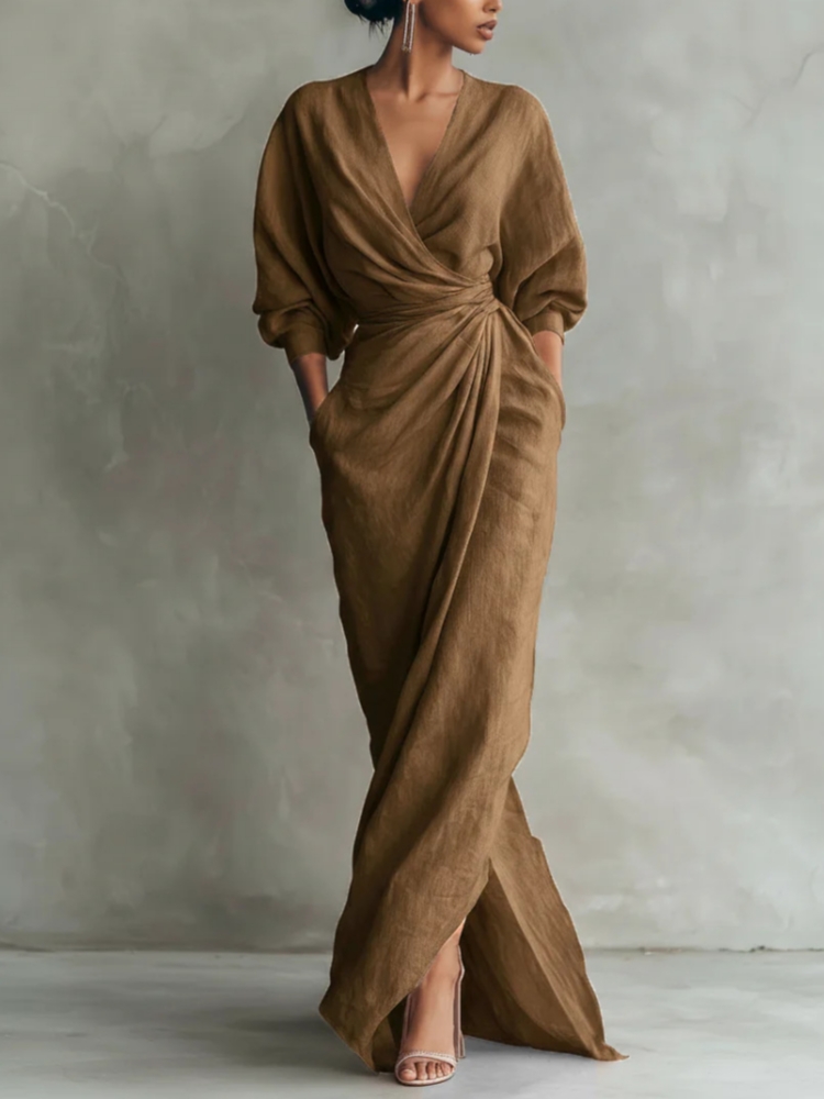Women Linen Blend Wrap Maxi Dr - Linen Dress Wrap avis et prix