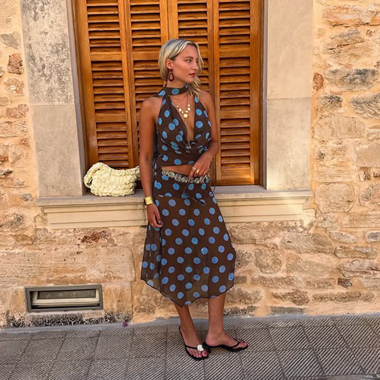2 Piece Set Off Shoulder Polka - Maxi Dress Halter avis et prix