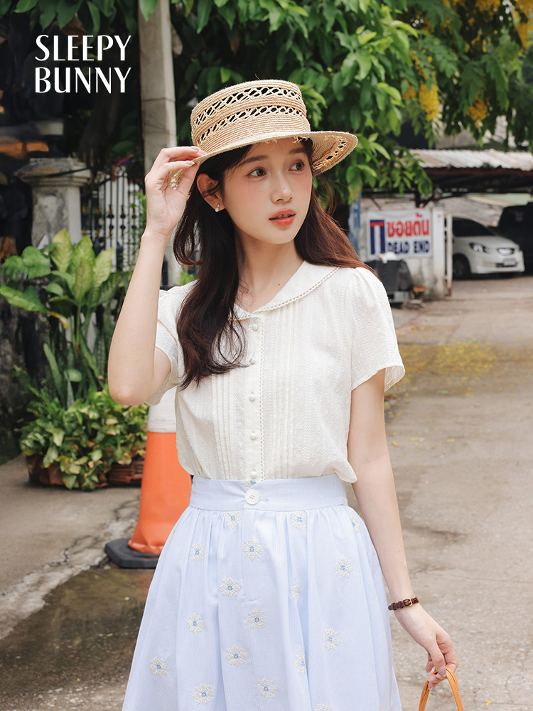 Vintage White Shirt Floral Emb - Midi Skirt Floral avis et prix