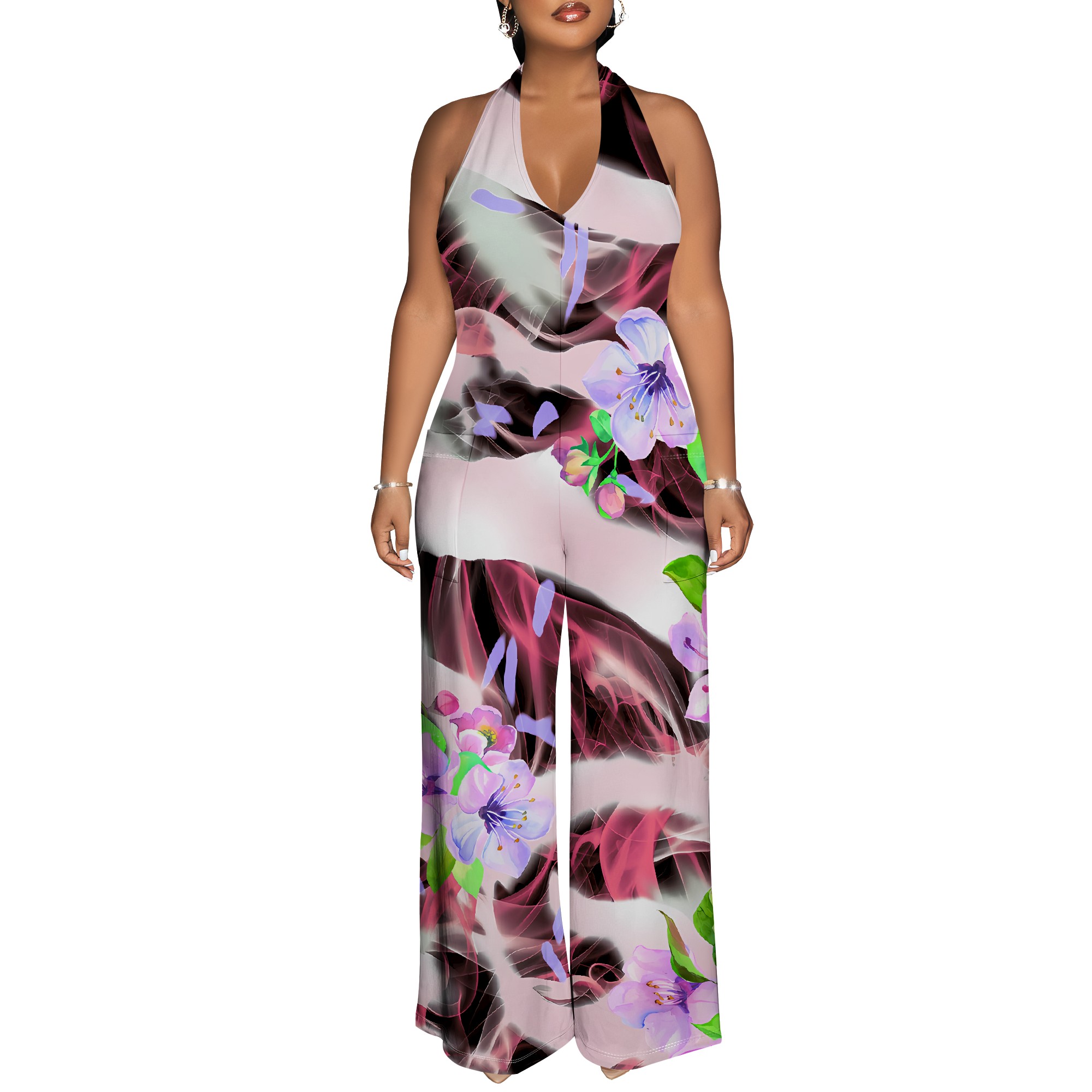 Floral Print Halter Jumpsuit - - Romper Floral Print avis et prix