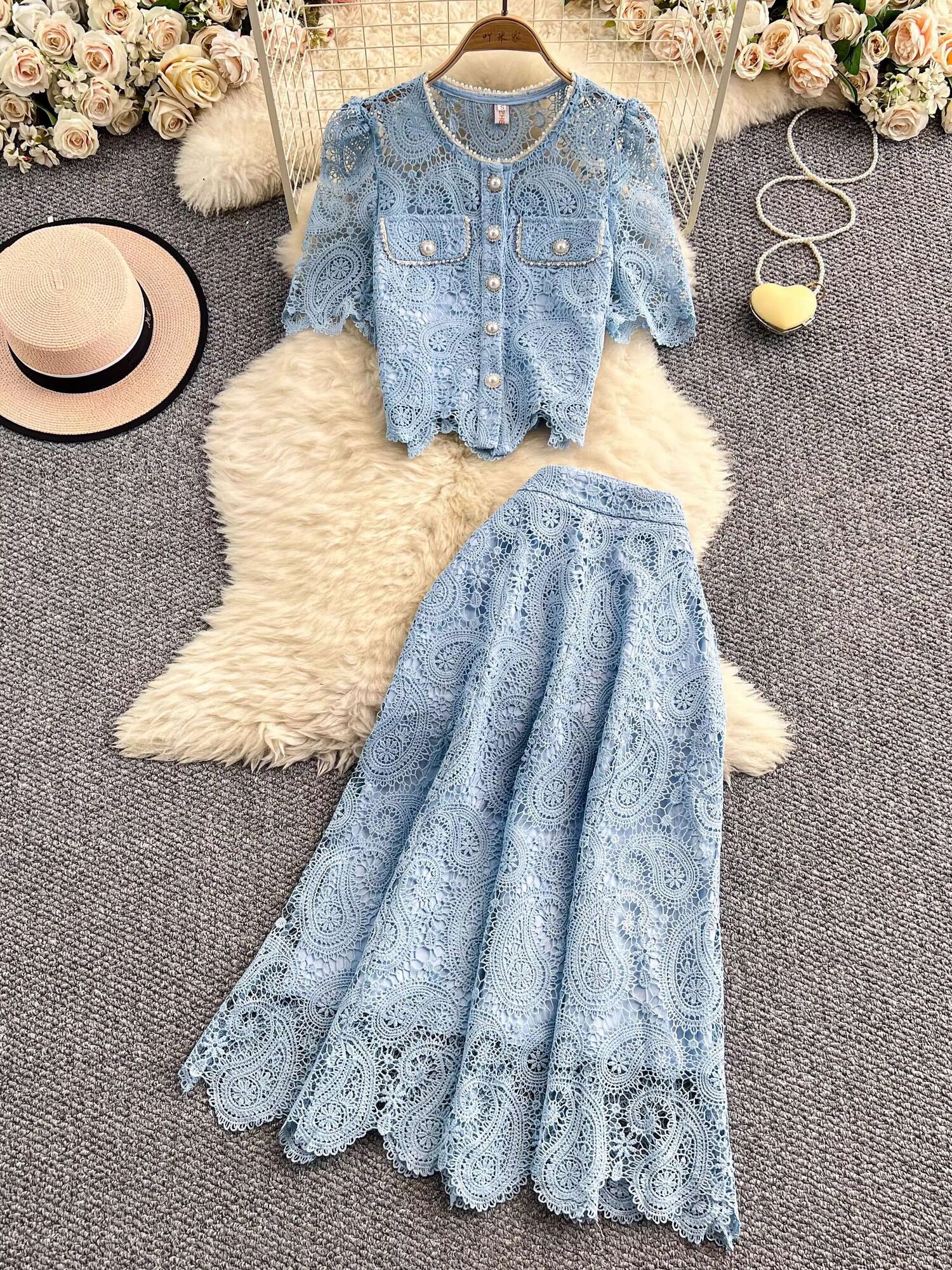 Elegant Pearl Long Dress Suits - Midi Skirt Floral avis et prix