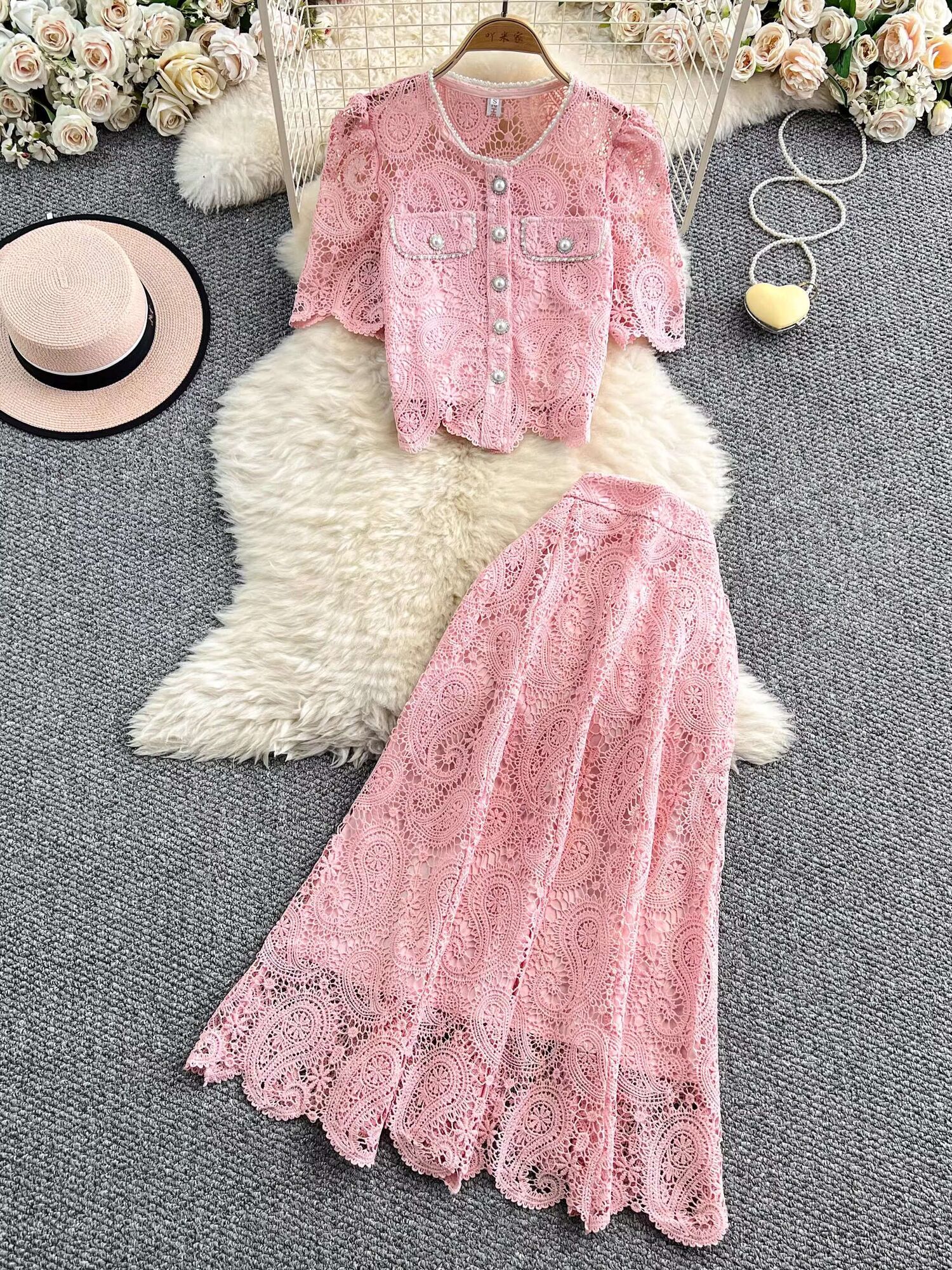 Elegant Pearl Long Dress Suits - Midi Skirt Floral avis et prix