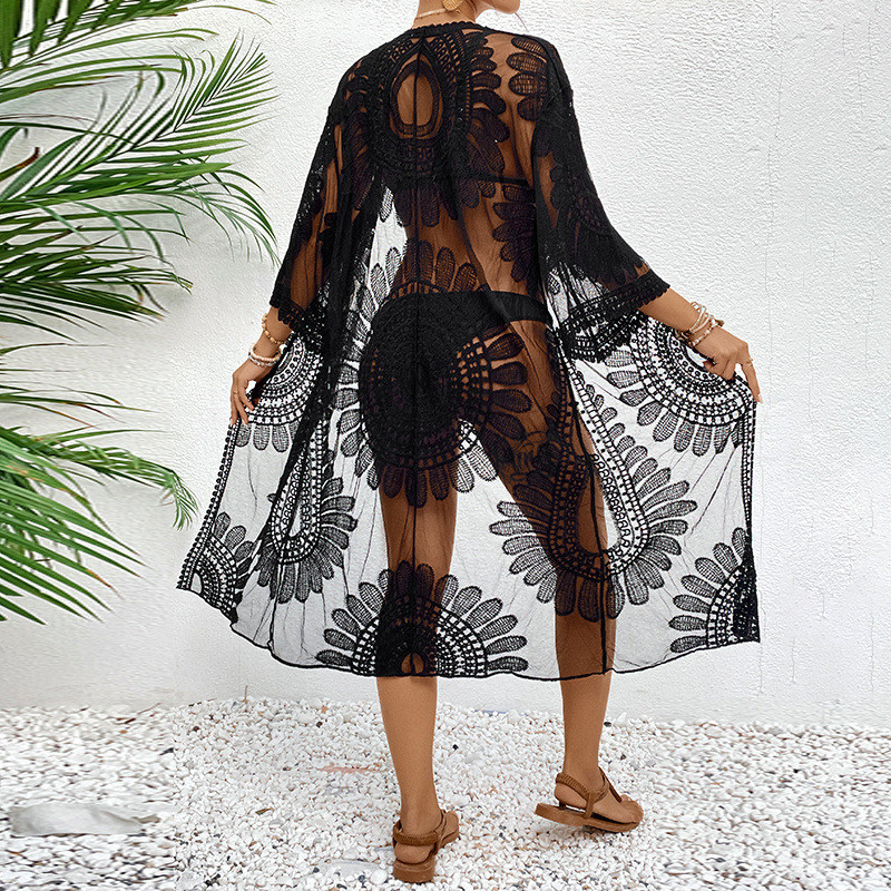 Lace Embroidered Lightweight K - Kimono Sheer Floral avis et prix
