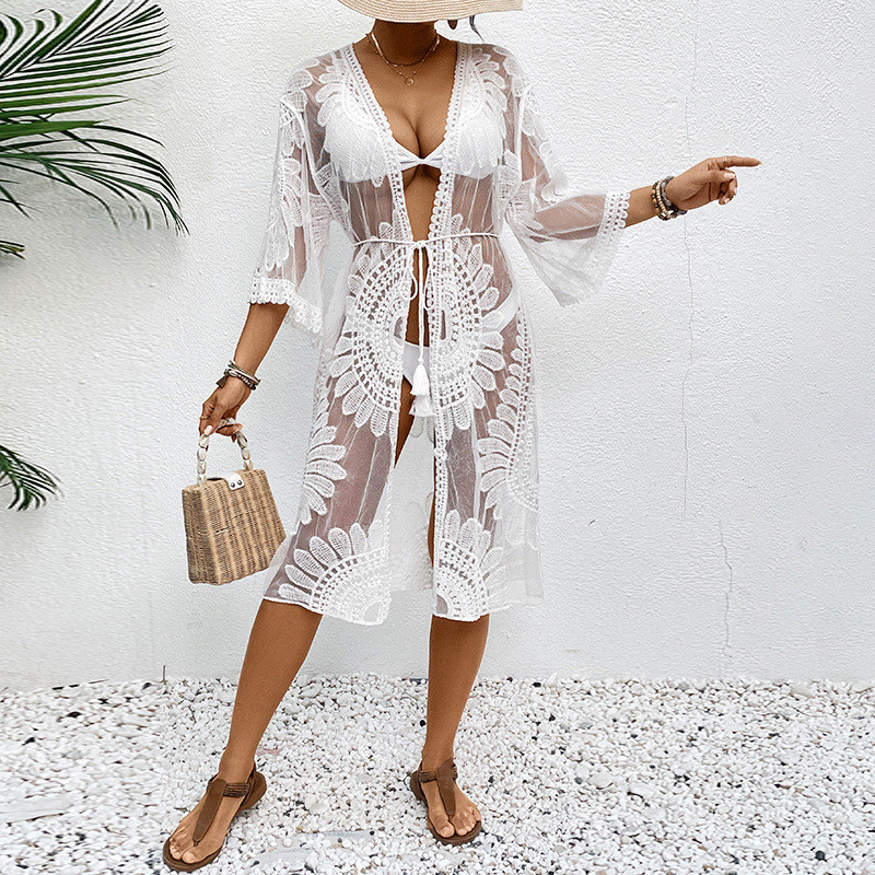 Lace Embroidered Lightweight K - Kimono Sheer Floral avis et prix