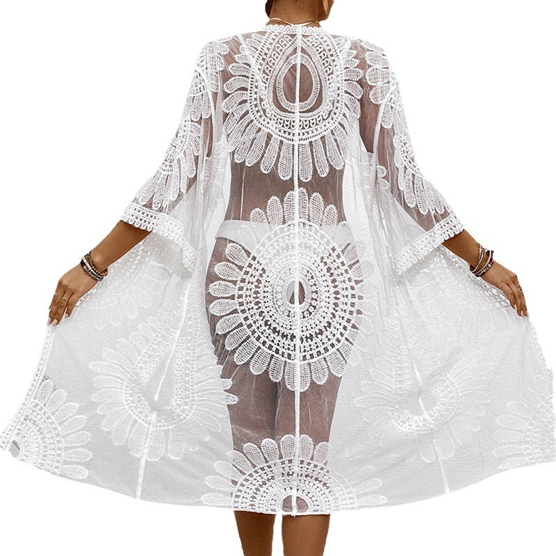 Lace Embroidered Lightweight K - Kimono Sheer Floral avis et prix