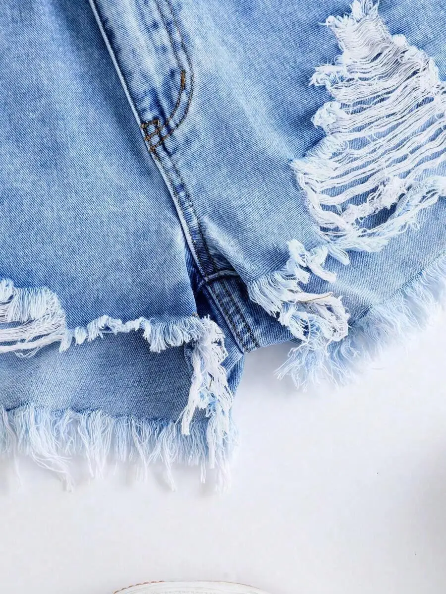 Womens Distressed Denim Shorts - Shorts Denim Frayed avis et prix