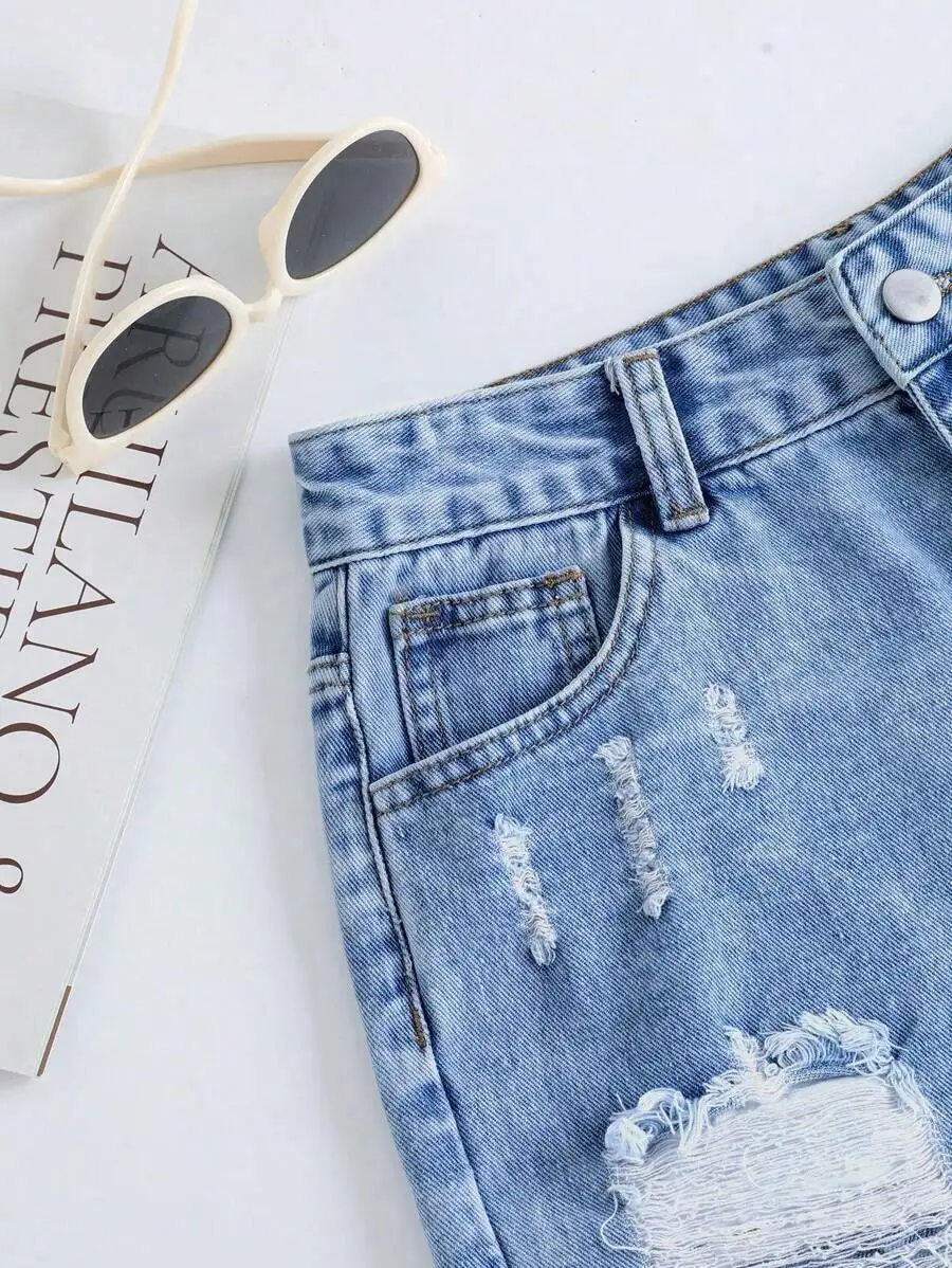 Womens Distressed Denim Shorts - Shorts Denim Frayed avis et prix