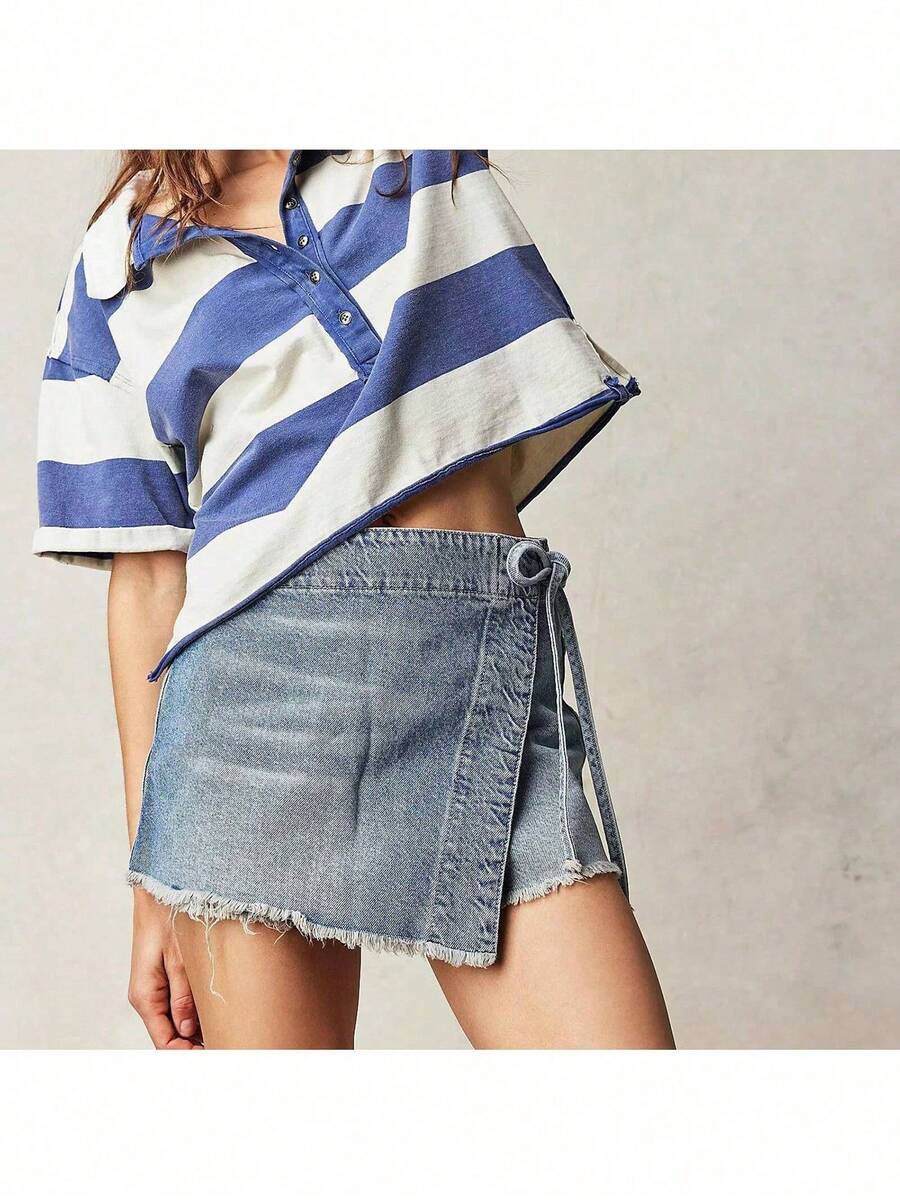 Women Denim Wrap Skort High Wa - Shorts Denim Frayed avis et prix