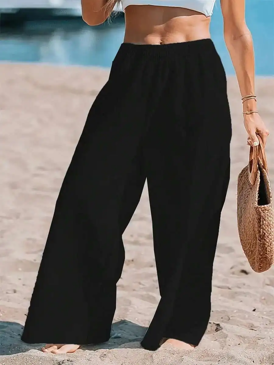 Women High Waist Loose Wide Le - Linen Pant Wide avis et prix