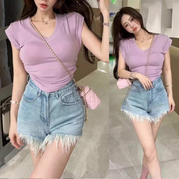 Summer Women's Clothing Casual - Shorts Denim Frayed avis et prix