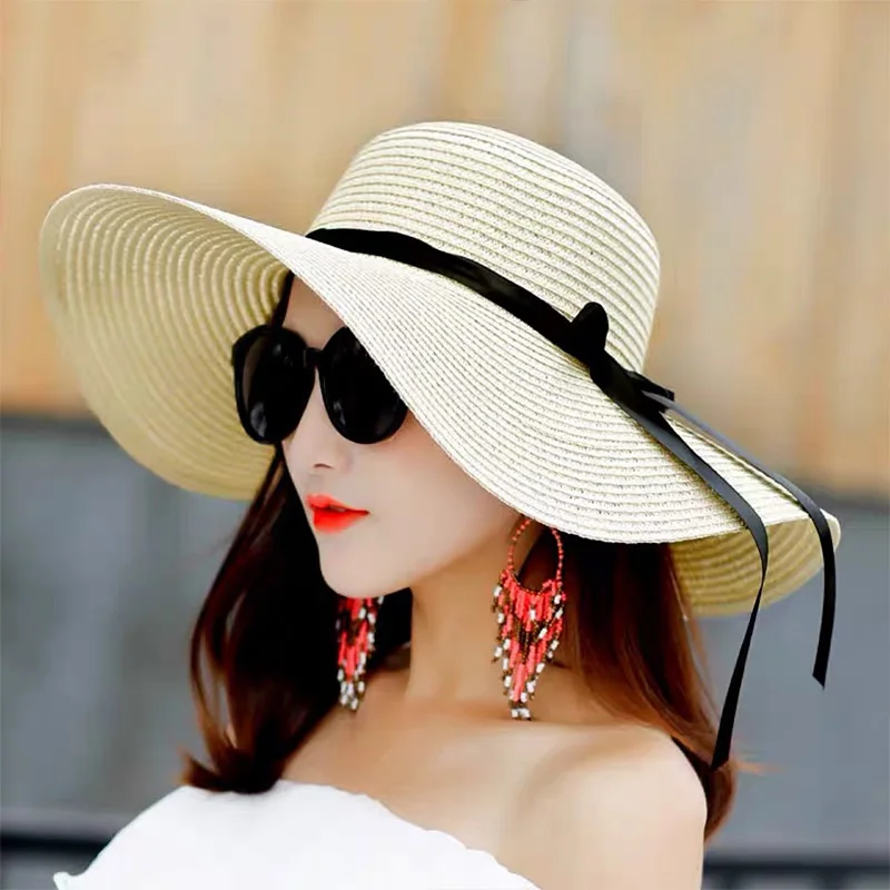 Summer Women Straw Hat Bowknot - Hat Floppy Wide avis et prix