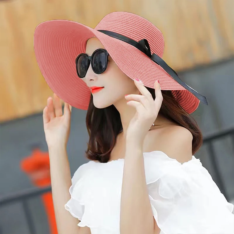 Summer Women Straw Hat Bowknot - Hat Floppy Wide avis et prix