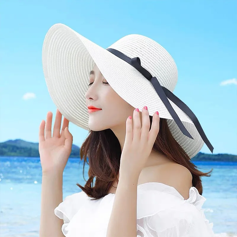 Summer Women Straw Hat Bowknot - Hat Floppy Wide avis et prix