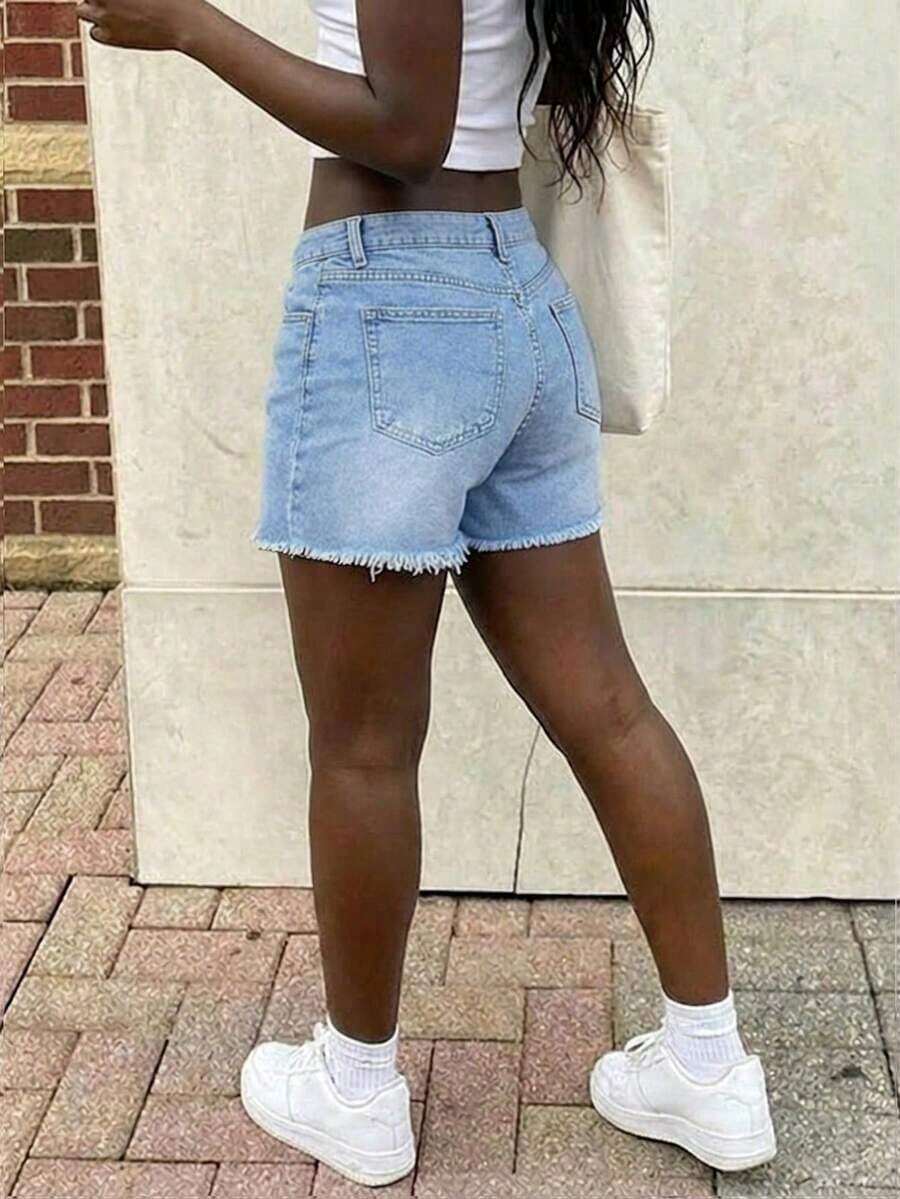 Womens High Waist Light Wash D - Shorts Denim Frayed avis et prix