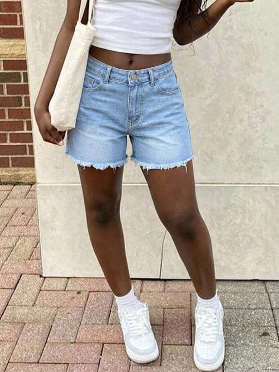 Womens High Waist Light Wash D - Shorts Denim Frayed avis et prix