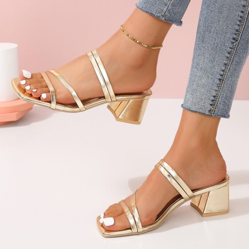 Women's Mules Open Square Toe  - Sandal Strappy Heeled avis et prix