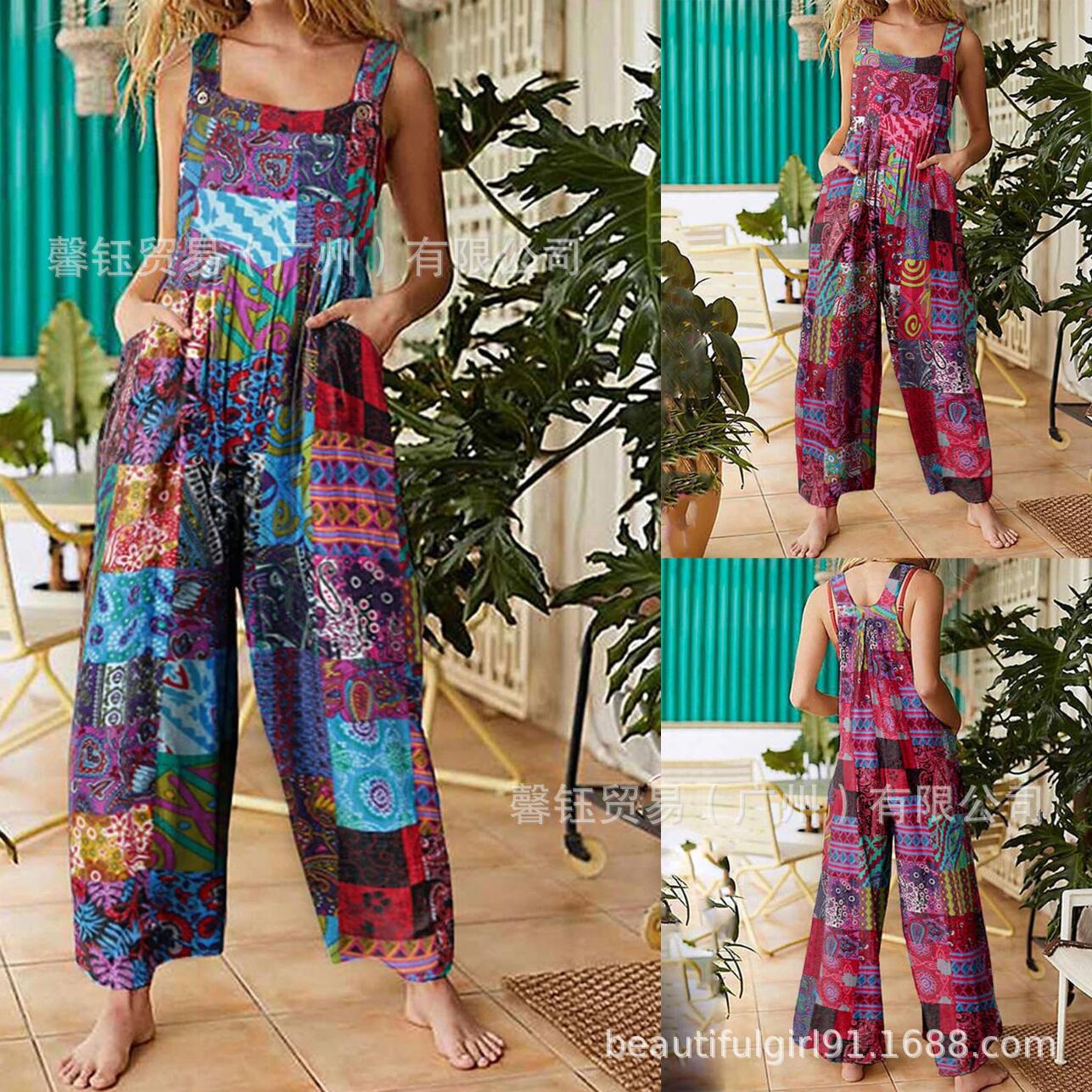 Bohemian Jumpsuit Tribal Patch - Jumpsuit Linen Relaxed avis et prix