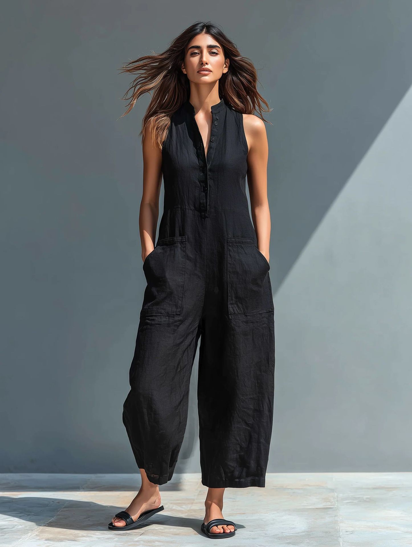 Summer Women's Clothing Sleeve - Jumpsuit Linen Relaxed avis et prix