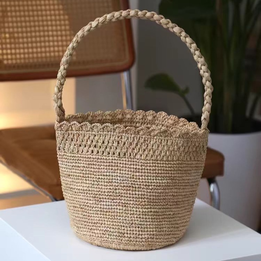 Handmade Crochet Straw Bucket  - Crochet Bag Raffia avis et prix